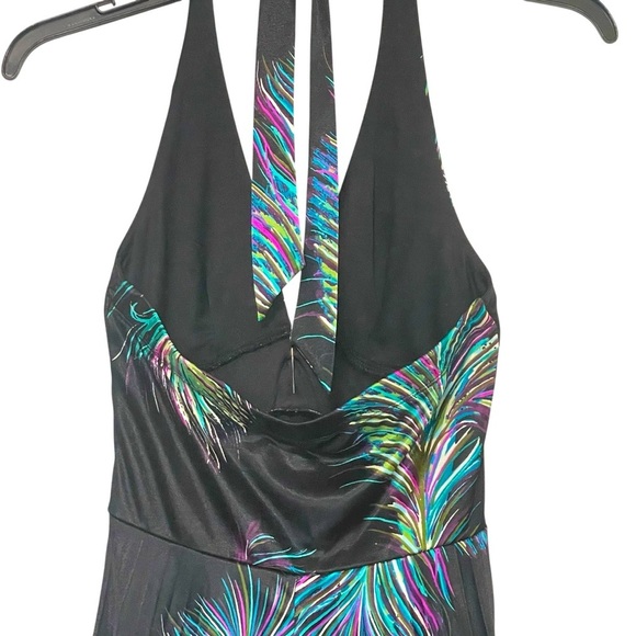 Speechless Women’s Halter Dress Black Feather Print Knee Pleated size S - Picture 6 of 14